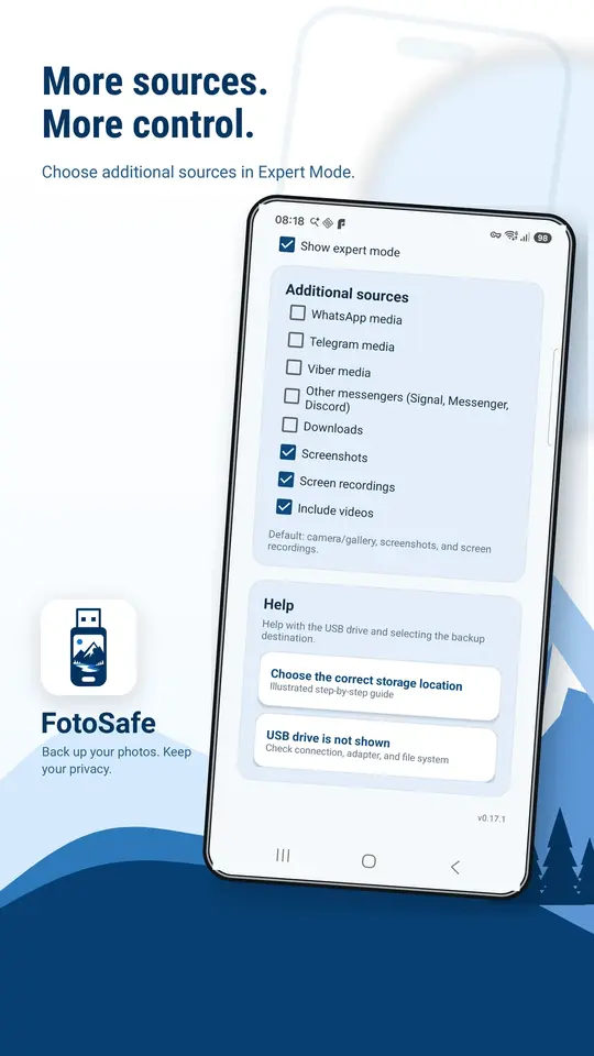 FotoSafe Expert mode source selection